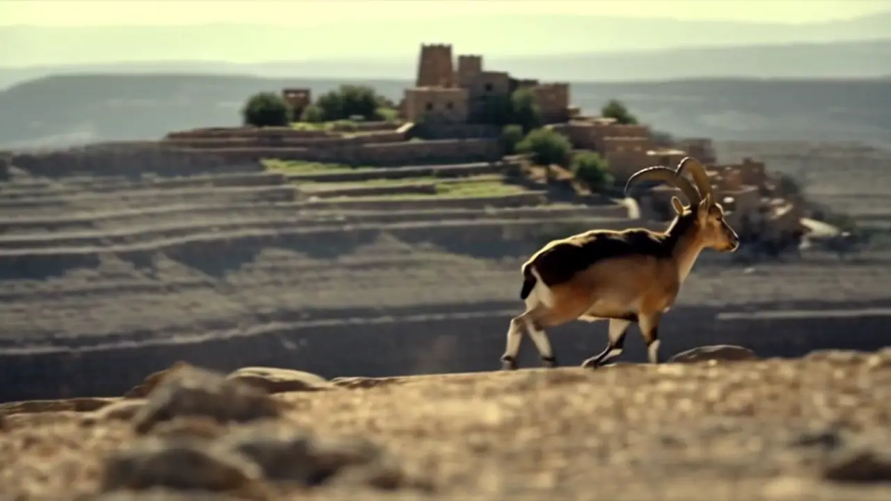 The ibex on a Yemeni mountainside of ancient stone terraces and mud-brick towers